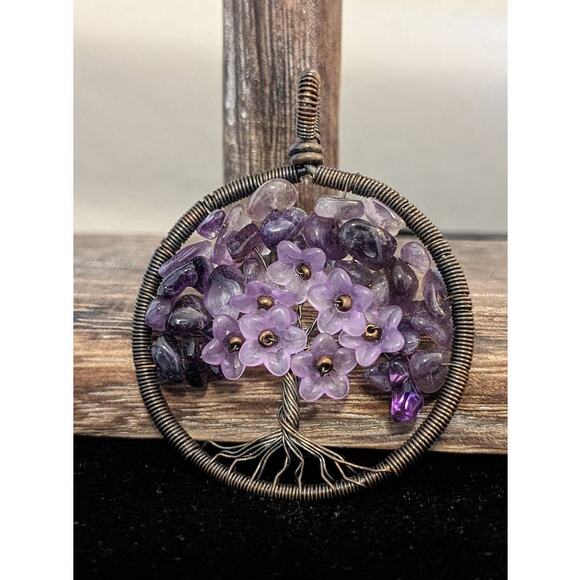 Amethyst Stone Tree of Life Flower Pendant - Picture 1 of 4